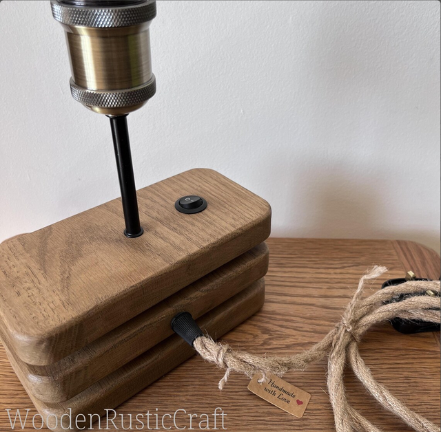 Oak and Maple Table Lamp with Tiered Wooden Base