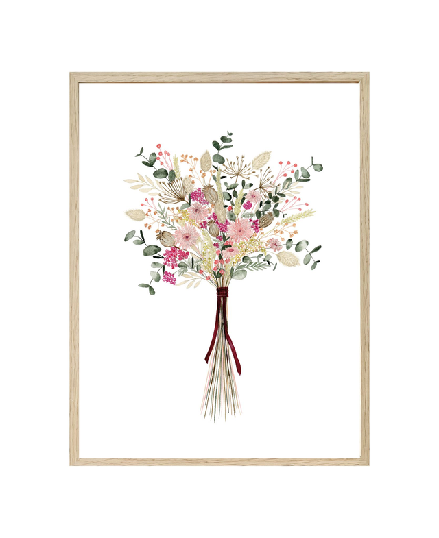 Affiche aquarelle 30x40 cm Bouquet FLEURS SÉCHÉES