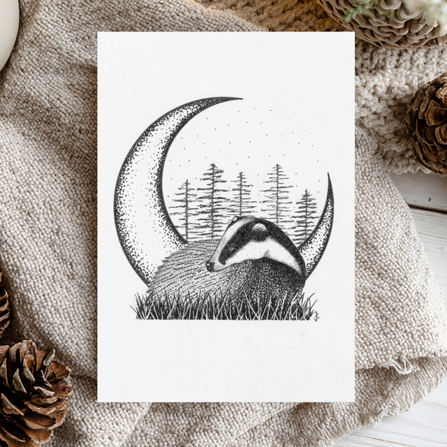 "Irish Badger" Moon Pointillism Art Print (5"x7")