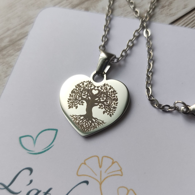 Collier Arbre de vie cœur argenté
