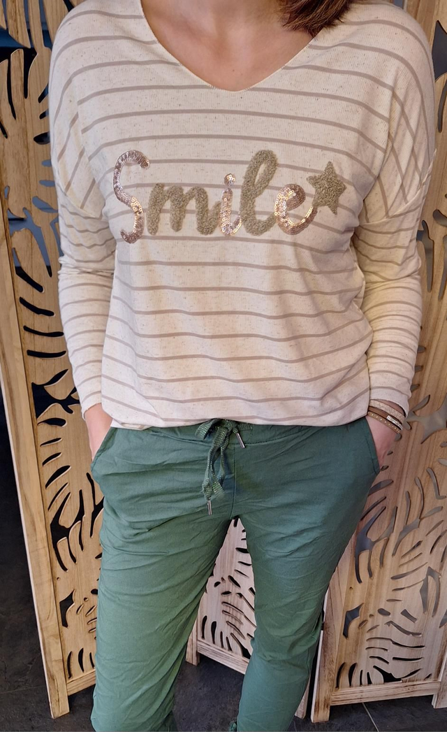 pull marinière smile beige