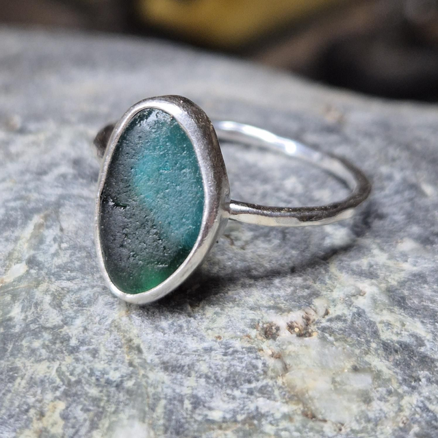 Size S Multicoloured Sea Glass and Sterling Silver Ring Fully Hallmarked 