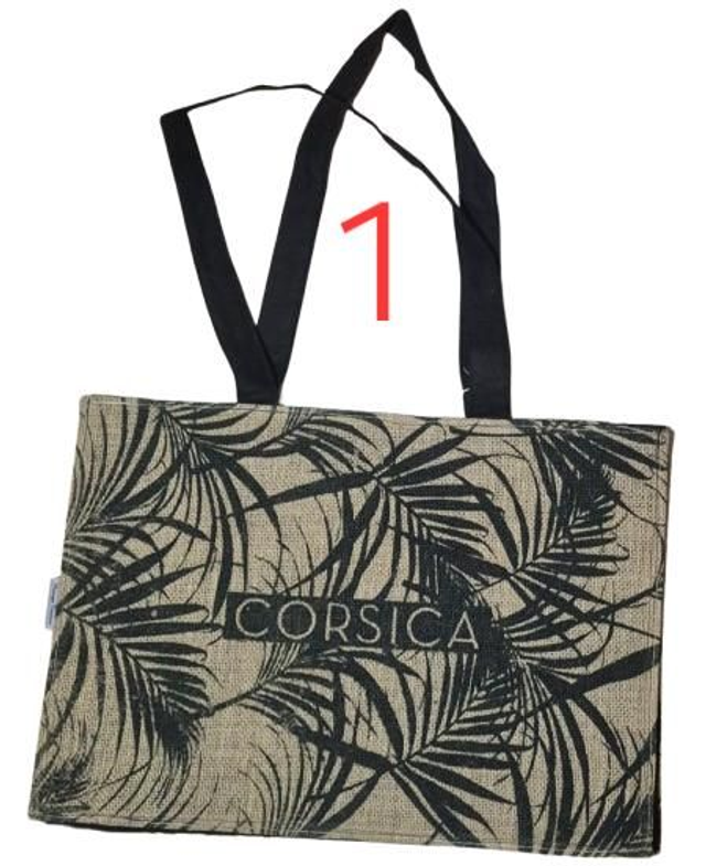 Sac cabas en jute et coton avec motif Feuillage ou écrit Corsica