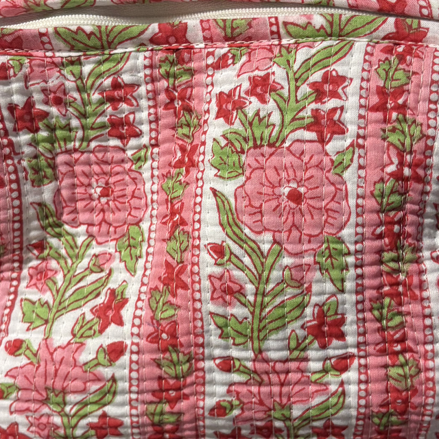 Striped Pink Floral Toiletry Bag - Medium