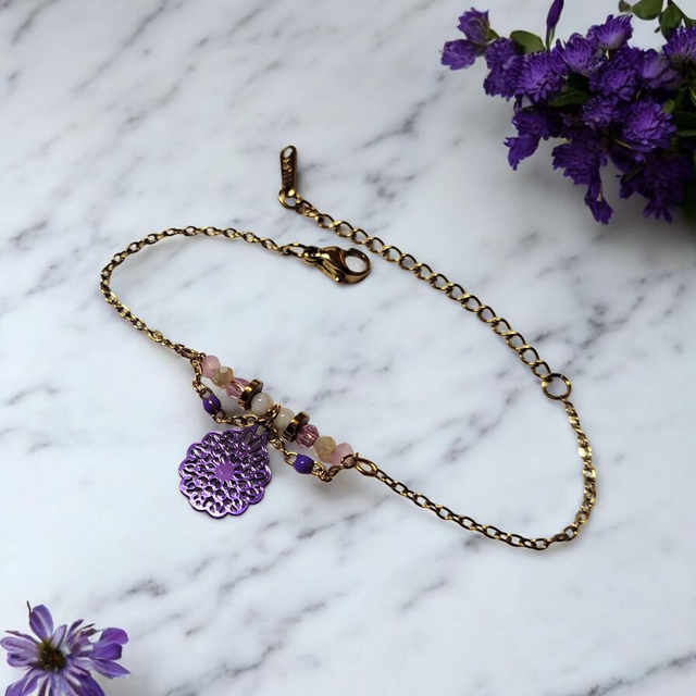 Bracelet acier inoxydable violet et doré