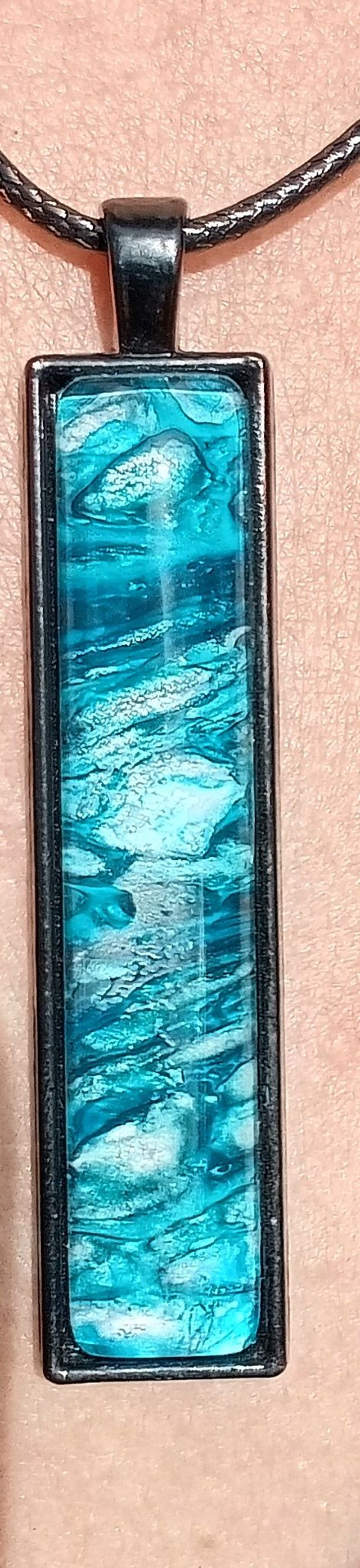 Pendentif rectangulaire  cabochon peint