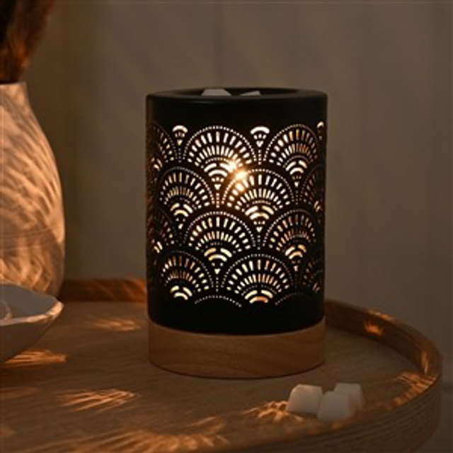 Black Fan Effect Ceramic &amp; Wood Electric Wax Warmer