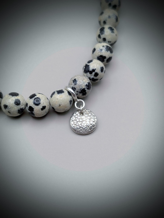 Pet Nose Print Bracelet, 6mm Dalmatian Jasper with Sterling Silver Charm