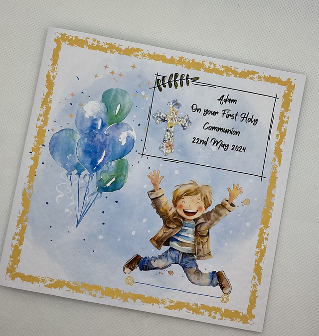 Personalised communion and confirmation card for boys. Handmade gift card.