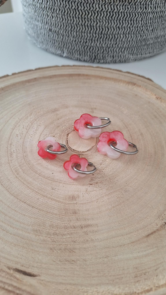 Duo Mère Fille Créoles fleurs Framboise/blanc