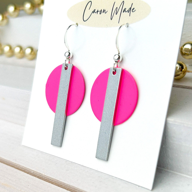 Hot pink and silver earrings