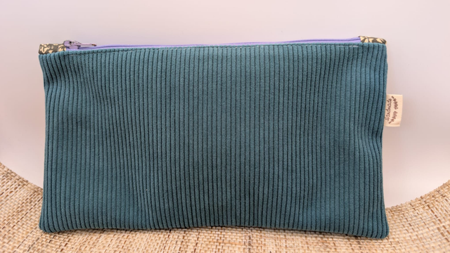 Trousse velours, base plate - Coloris vert et moutarde