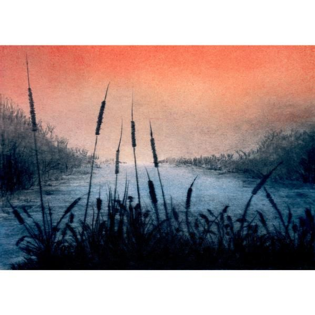 'Reedbeds, Evening' cards x 3