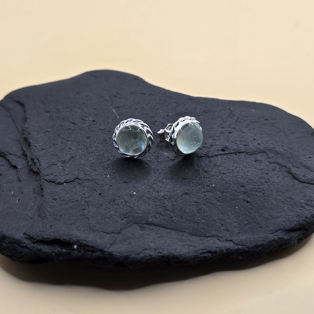 925 Studs Rope Edge Sterling Silver and Seaglass