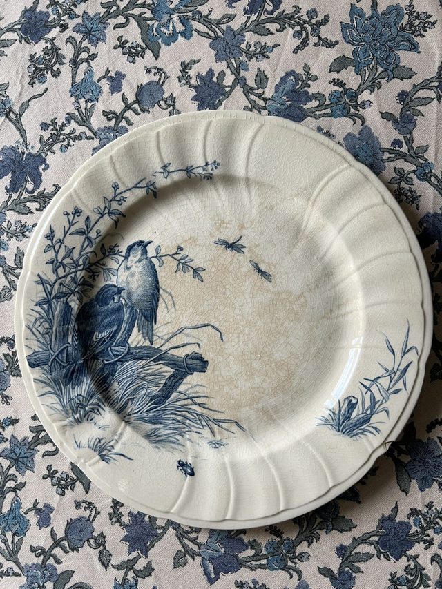 OISEAUX 1 - Assiette plate aux Oiseaux par la manufacture française de Gien - Terre de Fer
