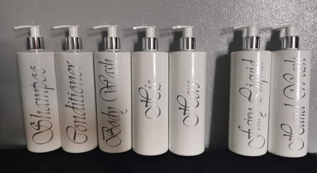White Large Pump Bottles Personalised Shampoo Body Wash Fairy Etc 