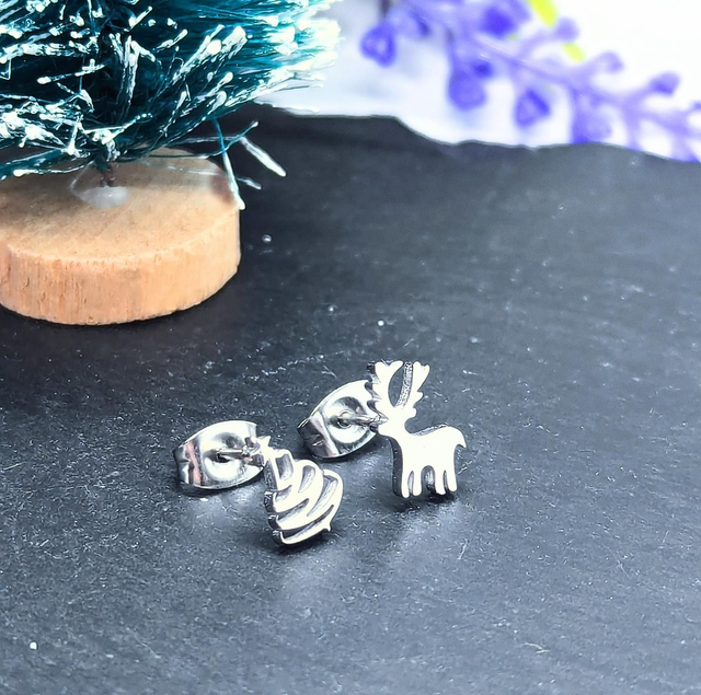 Stainless Steel Deer &amp; Christmas Tree Studs
