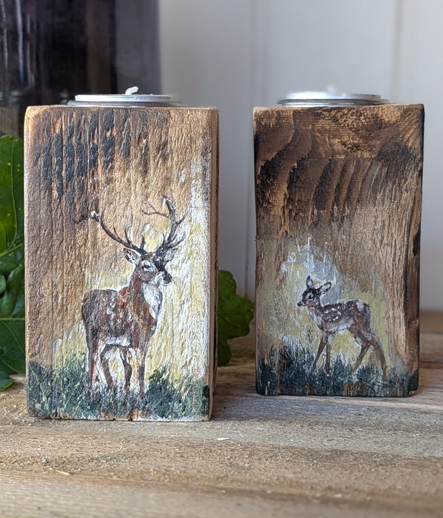 Stag and Fawn - Natures bond. Set of Tealight Holders