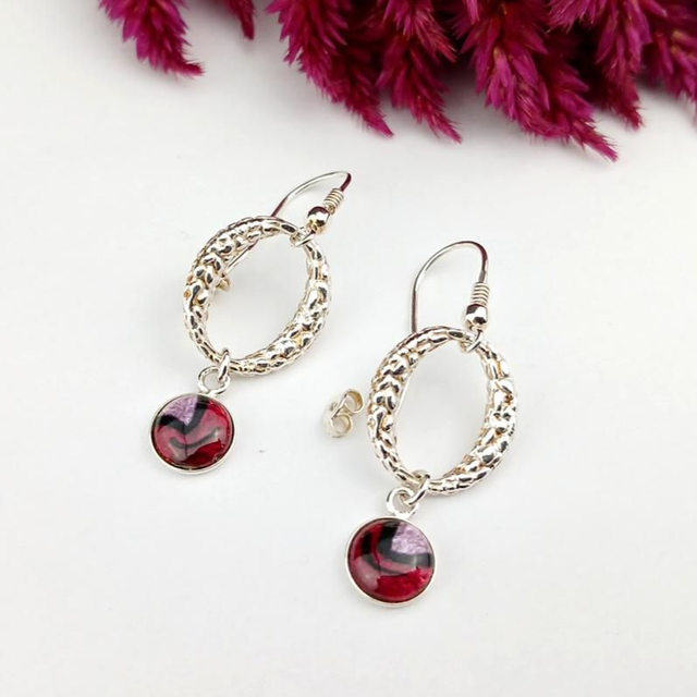 Boucles d'oreilles "Peau de Serpent" en émail sur cuivre et feuille d'argent 