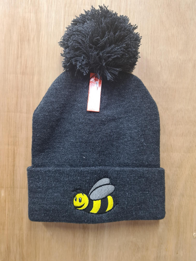 Childs Beanie Hat With Bee Embroidery
