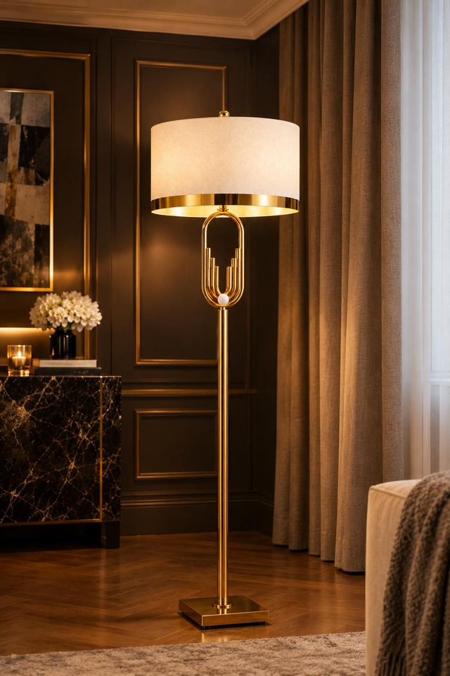 Maison Madis – "Aura" Art Deco Design Vloerlamp (165cm) – Luxe Messing