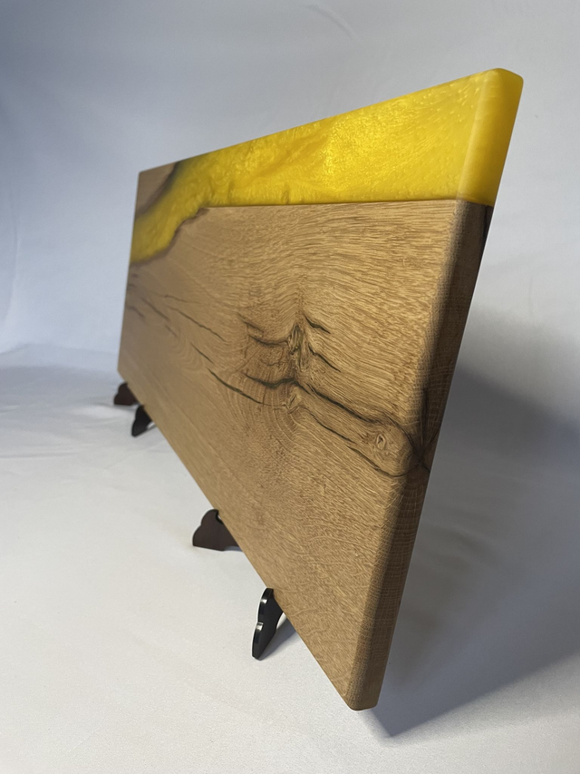 Serveerplank Eikenhout en Epoxy Geel