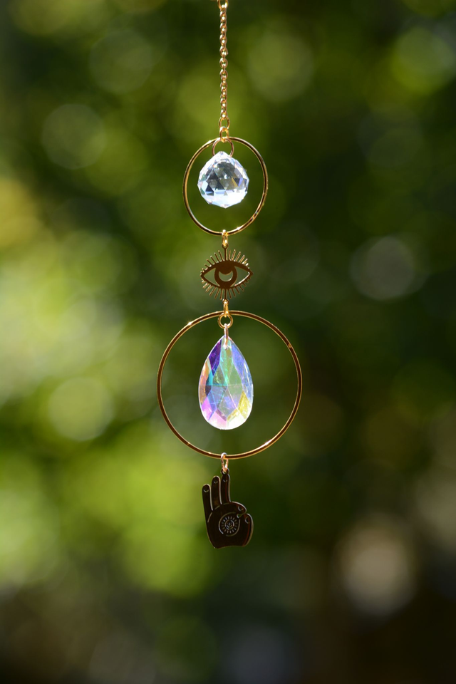 Attrape Soleil d&#039;intérieur Upcyclé, Double prisme - PROTECTION MAGIQUE - Chambre à Air Valorisée &amp; Perles Recyclées - Pièce Unique   (1)