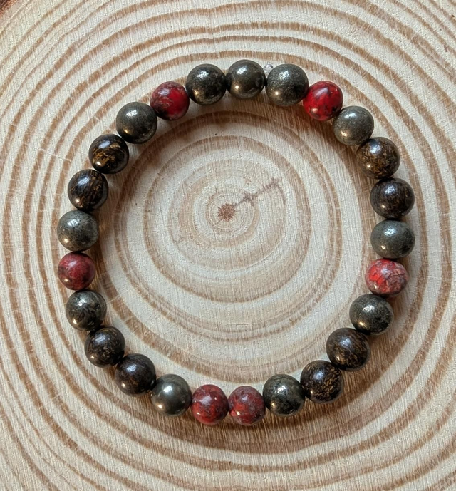 Bracelet Pyrite, Bronzite, Jaspe Impérial 