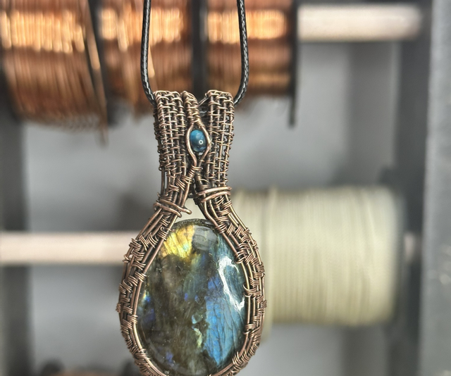 Labradorite pure copper wrapped pendant 