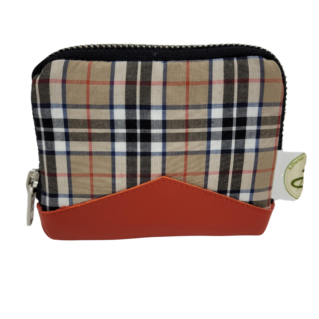 Portefeuille zippé mini Tartan cuir d'agneau rouge