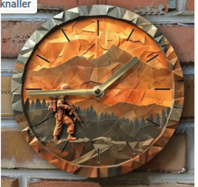 Vintage metalen klok Amerikaanse Soldaat (20cm diameter)