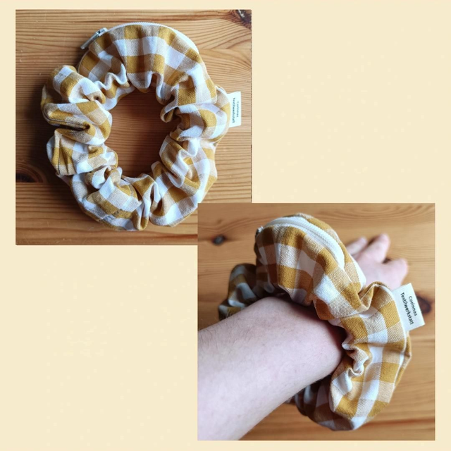 Scrunchie mit Reißverschluss, Haarband, Armband, Zopfgummi, Platz für Bargeld, Schlüssel, etc.