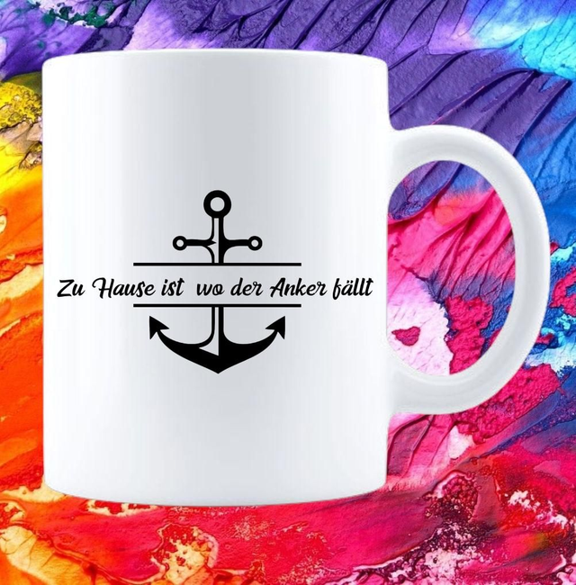 Keramik Kaffeebecher Zuhause ist da wo der Anker fällt 