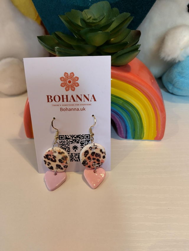 Handmade Animal Print & Pink Heart Earrings 💖🐆