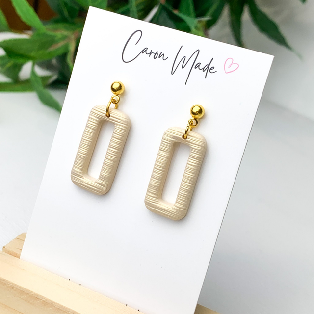 Beige and gold shimmery rectangle earrings