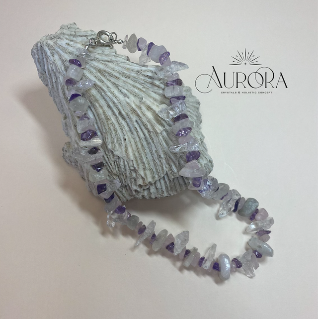 GUARDIAN Statement Kette Amethyst Bergkristall Mondstein Rosenquarz 925 Silber 