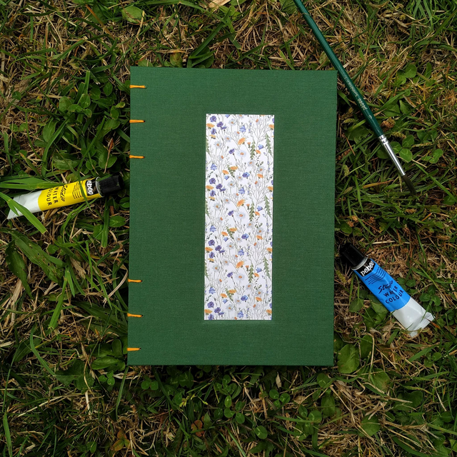 Carnet aquarelle rigide A5 - fleurs/vert - carnet de voyage