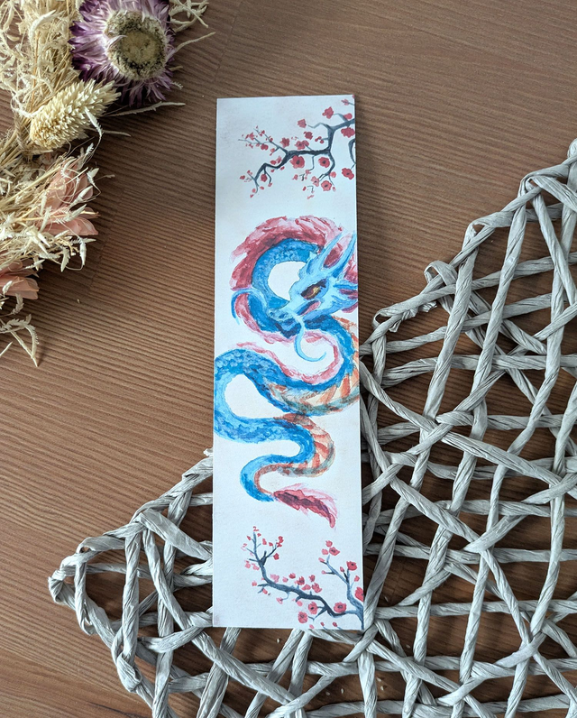Marque-page – Dragon japonais & cerisiers en fleur 