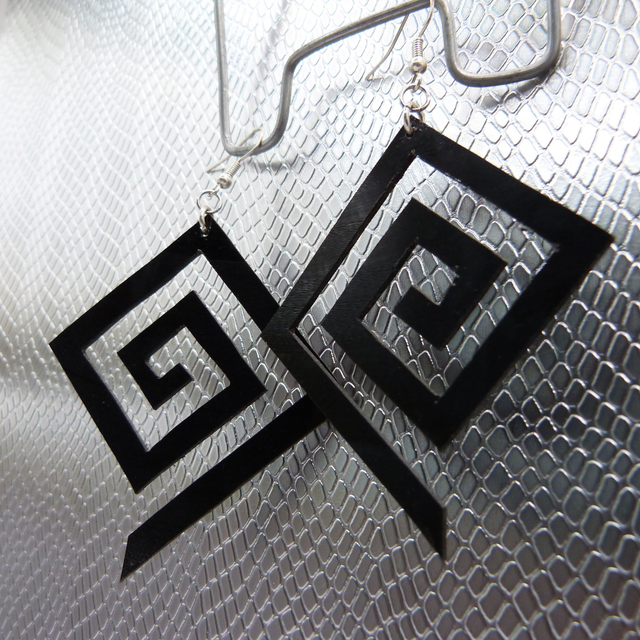 Boucle d&#039;oreille vinyle &quot;Spirale Carré Simple&quot; 