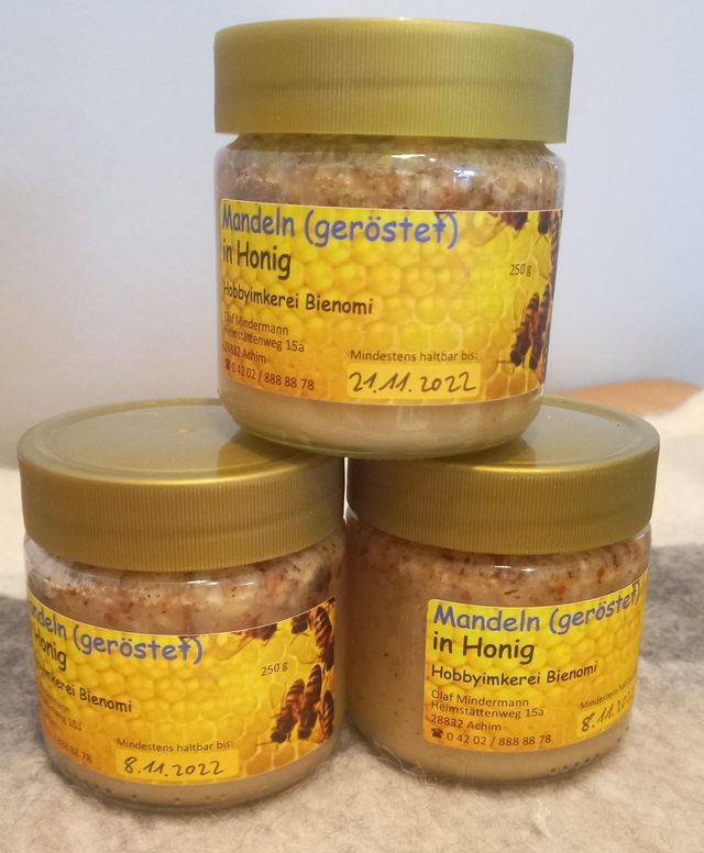 geröstete Mandeln in Honig, 250-g-Glas