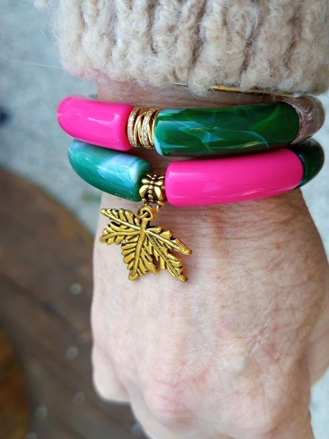 Bracelet perles tubes incurvées Mohana Haritima feuille d'érable