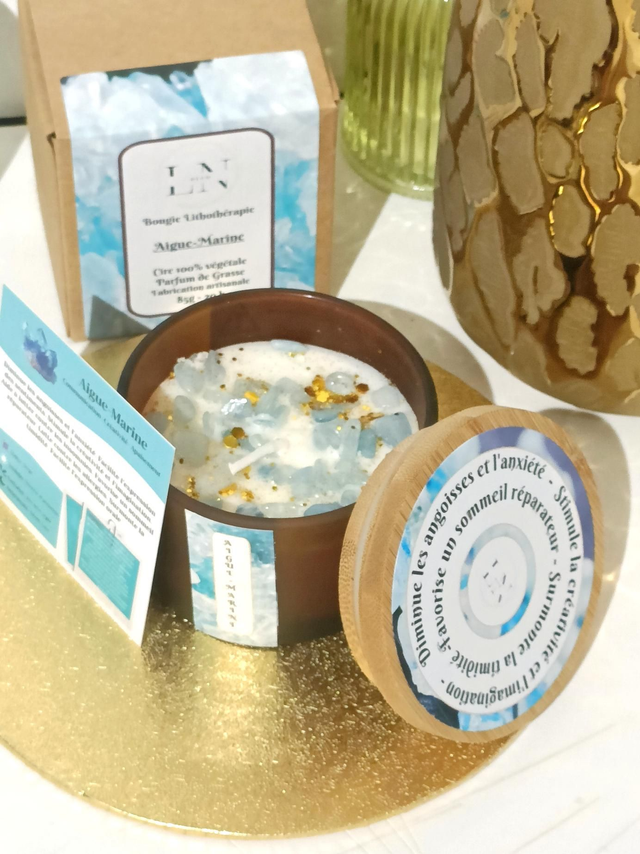 Bougie Lithothérapie Aigue-Marine