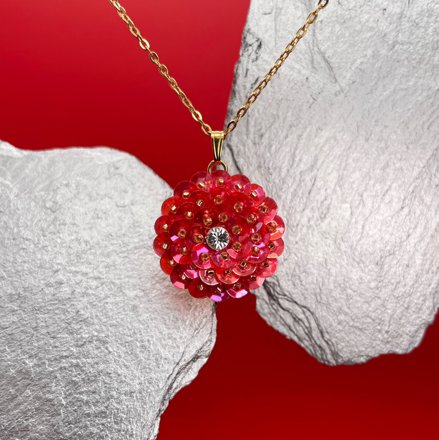 Pendentif ZINNIA - ROUGE GRENADINE Ø25mm