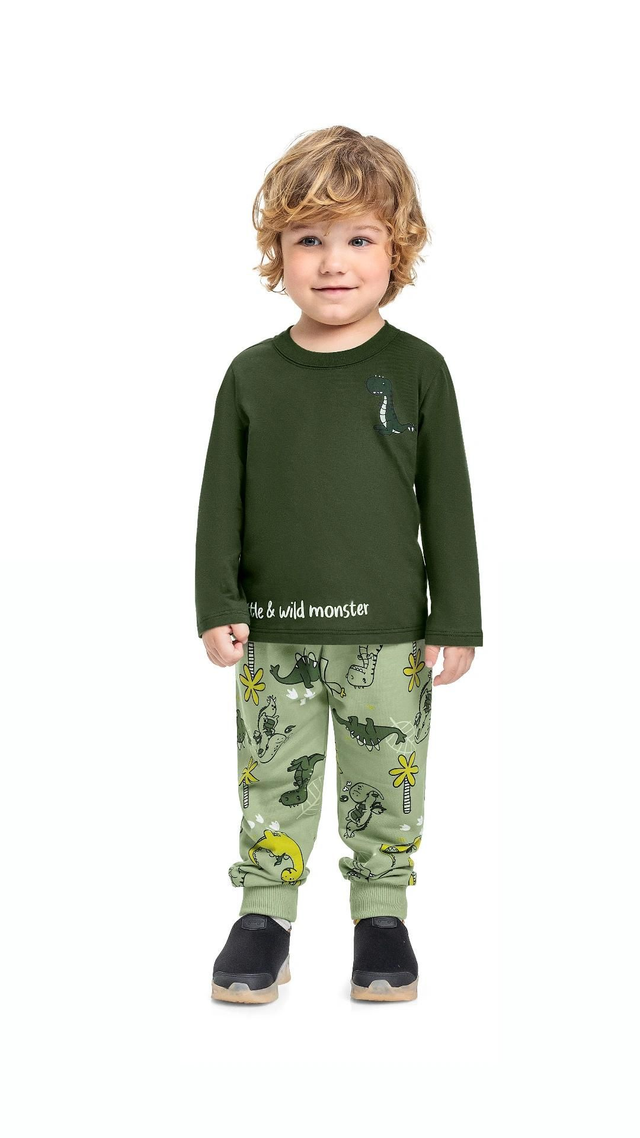 Conjunto camisa e malha e calça moletom Dinos Verde
