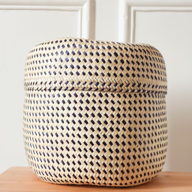 Panier avec couvercle - Naturel & Noir - Taille L