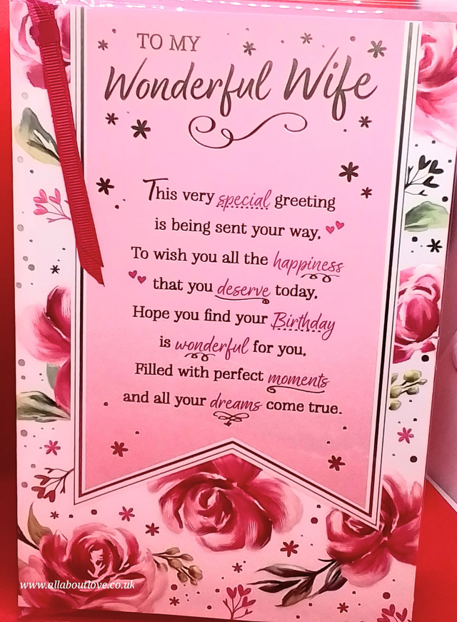 Wife Birthday Card Beautiful Design Sentiment Card.