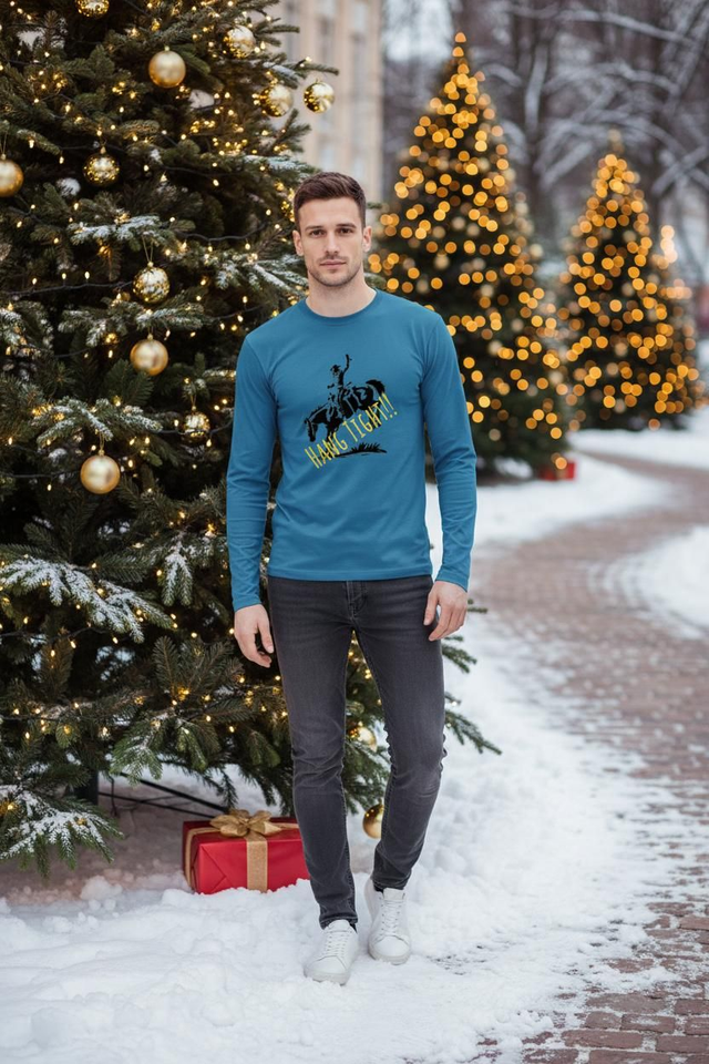 Mens Long Sleeve Sports Shirt Hang Tight!!