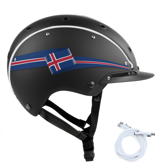 Casco Reithelm Champ 3 Black Matt Iceland flag white stripe