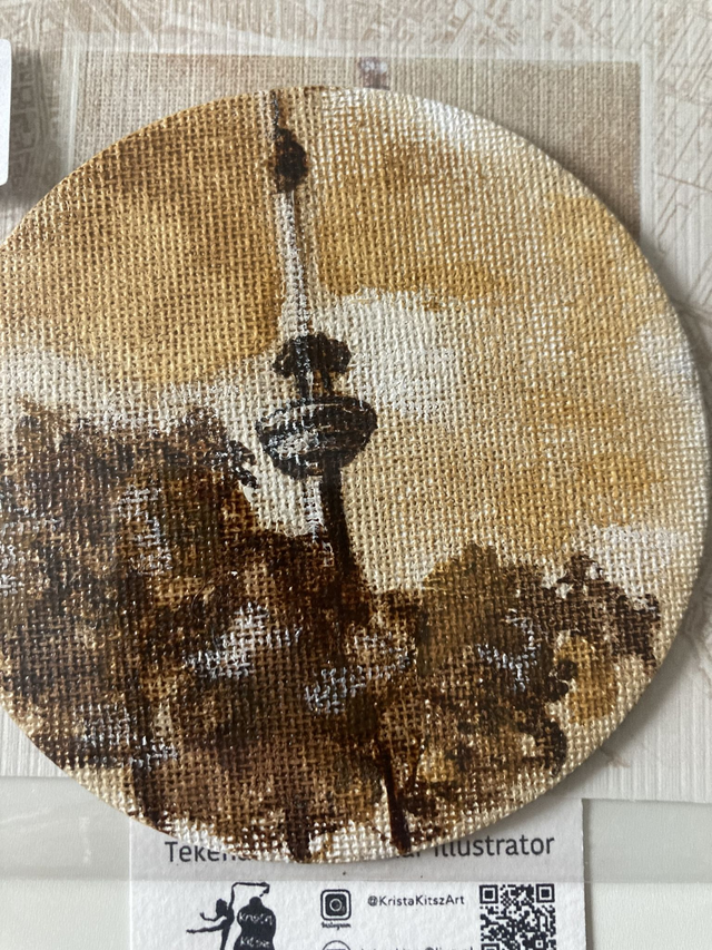 Mini schilderij Euromast Rotterdam nr 4 cirkel op magneet canvas met ansichtkaart   