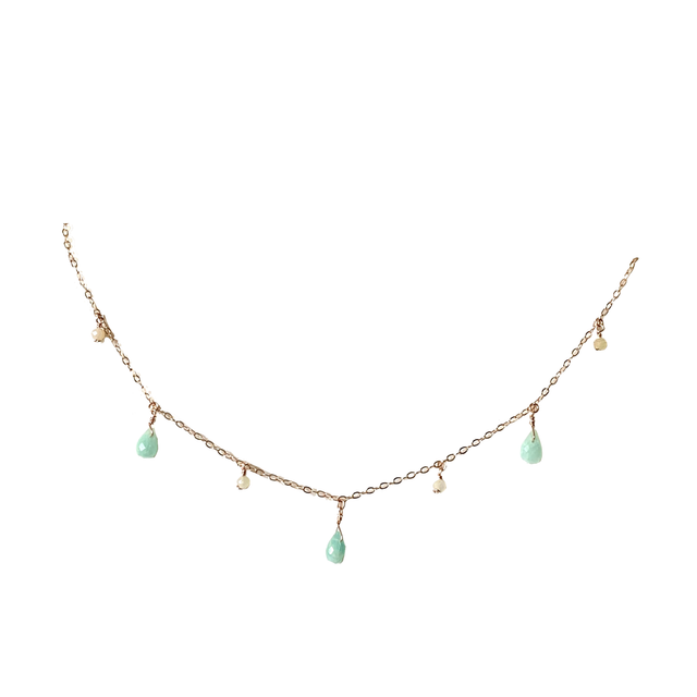 Collier, en or rose laminé (Goldfilled) , habillé d’Amazonites naturelles (longueur 42cm)